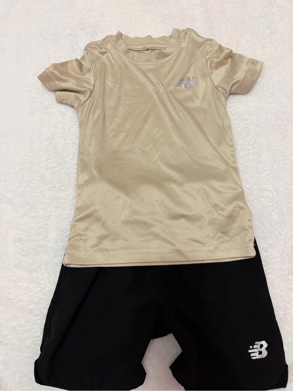New Balance Kids Beige Short-Sleeve Tee & Black Shorts Set